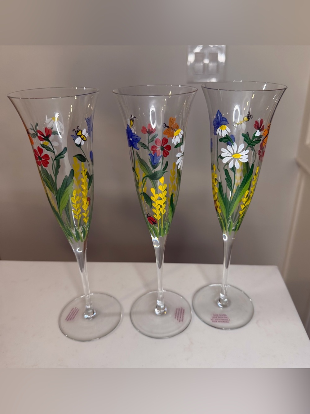 Hand-Painted Floral Champagne Flute from Royal Danube collection made in Romania